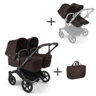 Bugaboo Tweeling Kinderwagen Donkey 6 Compleet Black - Cocoa Brown met zijtas