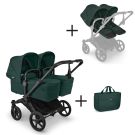 Bugaboo Tweeling Kinderwagen Donkey 6 Compleet Black - Fern Green met zijtas