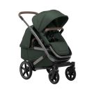 Joolz Geo5 dubbel kinderwagen ligstand perspectief met vergrendelde wielen in Forest Green