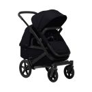 Vooraanzicht zwarte kinderwagen met cot