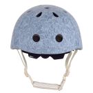 Helm blauw met bloemenpatroon en bevestigingsband aan de voorkant