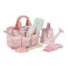Tuingereedschapset in buidel met roze en groene accessoires