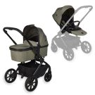 Groene Quax Echo kinderwagenframe met reiswieg en wandelwagenzitje