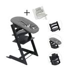 Stokke Tripp Trapp Stoel Bundel met BabySet² Black en Newborn Set Anthracite inclusief gratis kussen