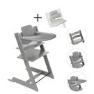 Stokke Tripp Trapp Stoel Bundel met BabySet² en Tray - Storm Grey inclusief gratis kussen