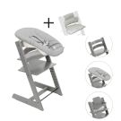 Stokke Tripp Trapp Stoel Bundel met BabySet² Storm Grey en Newborn Set Grey inclusief gratis regenhoes