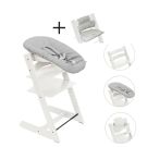 Stokke Tripp Trapp Stoel Bundel met BabySet² White en Newborn Set Grey inclusief gratis kussen