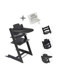 Stokke Tripp Trapp Stoel Bundel met BabySet² en Tray Black inclusief gratis kussen