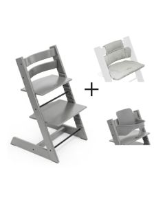 Stokke Tripp Trapp Stoel Bundel met BabySet² - Storm Grey inclusief gratis kussen