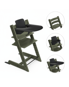 Stokke Tripp Trapp Stoel Marble Green Bundel met BabySet² en Tray - Black