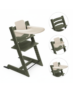 Stokke Tripp Trapp Stoel Marble Green Bundel met BabySet² en Tray - Vanilla White