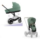 Cybex E-Priam Kinderwagen Compleet Leaf Green - Chrome Brown Frame