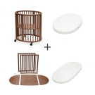 Stokke Sleepi wiegje Warm Brown met wieltjes, uitbreidingsset tot ledikant en twee ovale matrassen