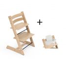 Stokke Tripp Trapp meegroeistoel Oak Natural inclusief BabySet in White, kinderstoel vanaf 6 maanden