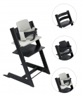 Stokke® Tripp Trapp® Stoel Bundel met BabySet² Black en Kussen Nordic Grey