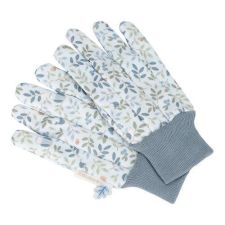 Bovenaanzicht van tuinhandschoenen met bloemenprint