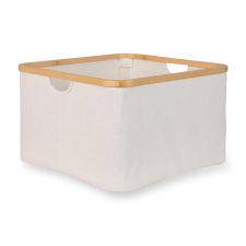 Opbergmand beige naturel zijaanzicht met handvatten en bamboe rand