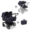 Bugaboo Tweeling Kinderwagen Donkey 6 Compleet Black - Deep Indigo met zijtas