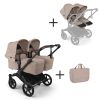 Bugaboo Tweeling Kinderwagen Donkey 6 Compleet Black - Desert Taupe Melange met zijtas