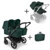 Bugaboo Tweeling Kinderwagen Donkey 6 Compleet Black - Fern Green met zijtas