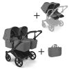 Bugaboo Tweeling Kinderwagen Donkey 6 Compleet Black - Moon Grey met zijtas