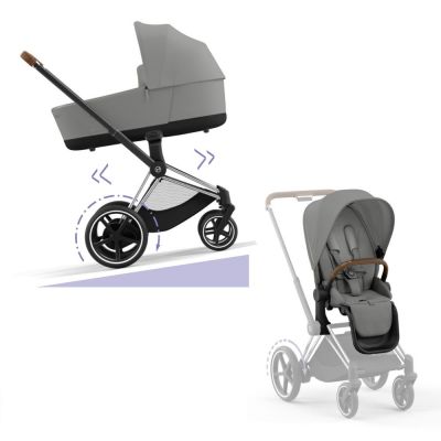 Cybex E-Priam Kinderwagen Compleet Mirage Grey - Chrome Brown Frame
