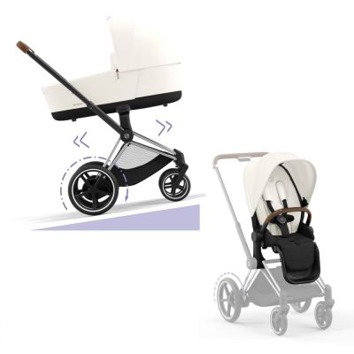 Cybex E-Priam Kinderwagen Compleet Off White - Chrome Brown Frame