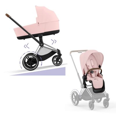 Cybex E-Priam Kinderwagen Compleet Peach Pink - Chrome Brown Frame