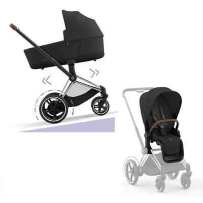 Cybex E-Priam Kinderwagen Compleet Sepia Black - Chrome Brown Frame