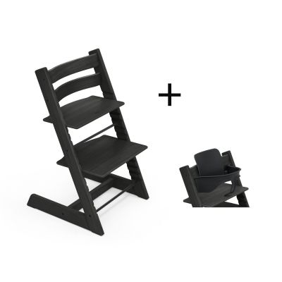 Stokke Tripp Trapp meegroeistoel Oak Black inclusief BabySet in Black, kinderstoel vanaf 6 maanden