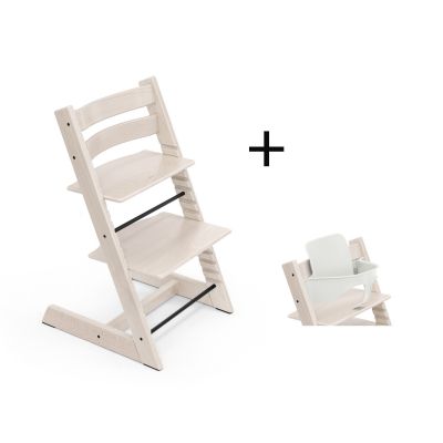 Stokke Tripp Trapp meegroeistoel White Wash inclusief BabySet in White, kinderstoel vanaf 6 maanden