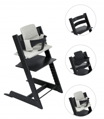 Stokke® Tripp Trapp® Stoel Bundel met BabySet² Black en Kussen Nordic Grey