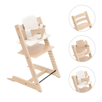 Stokke® Tripp Trapp® Stoel Bundel met BabySet² Natural en Kussen Wheat Cream