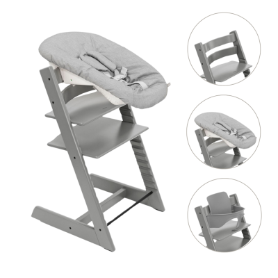 Stokke® Tripp Trapp® Stoel Bundel met BabySet² Storm Grey en Newborn Set Grey