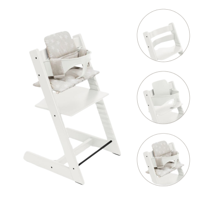 Stokke® Tripp Trapp® Stoel Bundel met BabySet² White en Kussen Star Silver