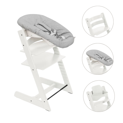 Stokke® Tripp Trapp® Stoel Bundel met BabySet² White en Newborn Set Grey