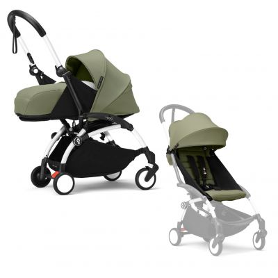 Stokke YOYO³ Kinderwagen Compleet met 0+ Newborn Pack Olive – White Frame
