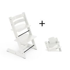 Stokke Tripp Trapp meegroeistoel White inclusief BabySet in White, kinderstoel vanaf 6 maanden