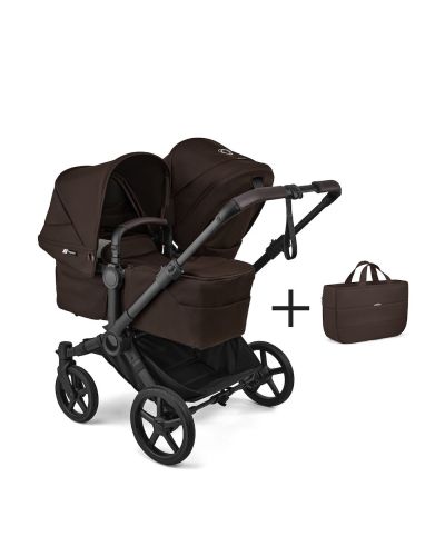Bugaboo Duo Kinderwagen Donkey 6 Compleet Black - Cocoa Brown met zijtas