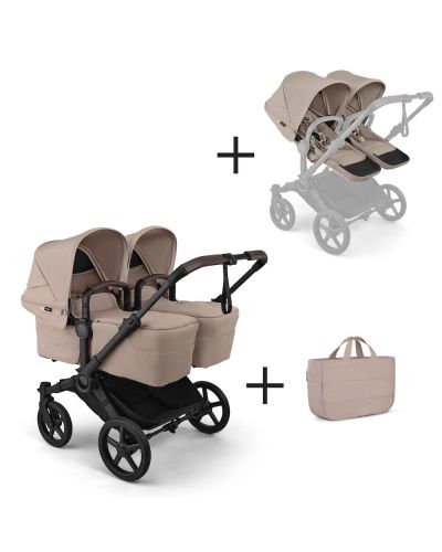 Bugaboo Tweeling Kinderwagen Donkey 6 Compleet Black - Desert Taupe Melange met zijtas