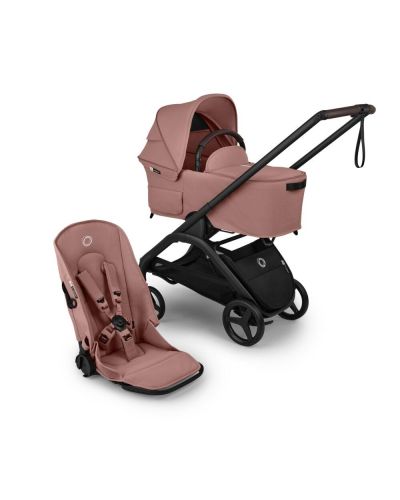 Bugaboo kinderwagen Dragonfly Plus compleet Black Dusty Pink vooraanzicht met combinatie