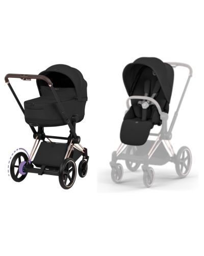 Cybex e-Priam 5 Comfort Rosegold Frame met opvouwbare reiswieg en zitje Sepia Black