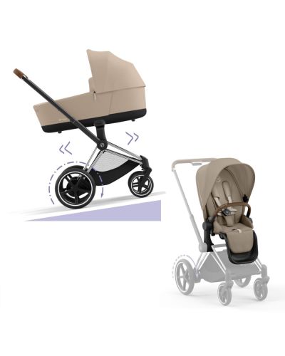 Cybex E-Priam Kinderwagen Compleet Cozy Beige - Chrome Brown Frame