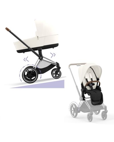 Cybex E-Priam Kinderwagen Compleet Off White - Chrome Brown Frame