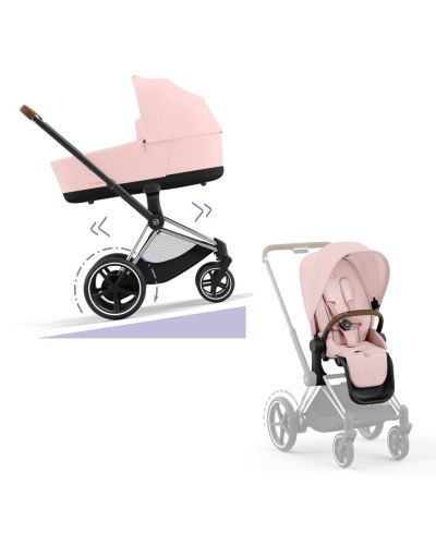 Cybex E-Priam Kinderwagen Compleet Peach Pink - Chrome Brown Frame