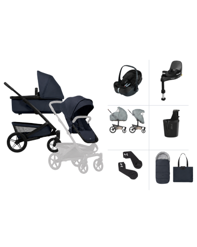 Joolz Single Kinderwagen Geo 5 All-in-One Bundel Dark Navy Blue met Autostoel en Accessoires