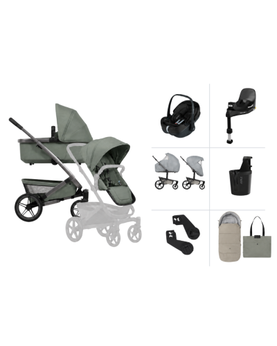 Joolz Single Kinderwagen Geo 5 All-in-One Bundel Sage Green met Autostoel en Accessoires