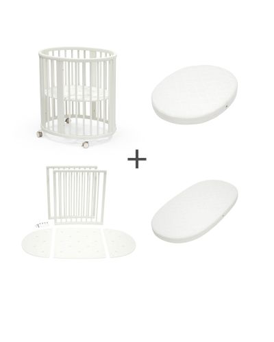 Stokke Sleepi wiegje White met wieltjes, uitbreidingsset tot ledikant en twee ovale matrassen