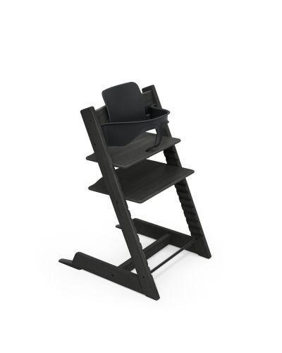 Stokke Tripp Trapp kinderstoel in Oak Black met gemonteerde BabySet in Black