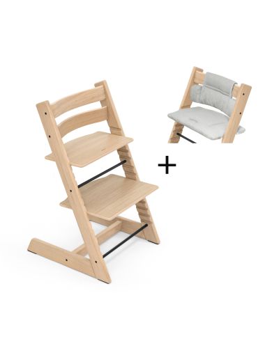 Stokke Tripp Trapp kinderstoel Oak Natural tijdelijk met gratis kussen Grey